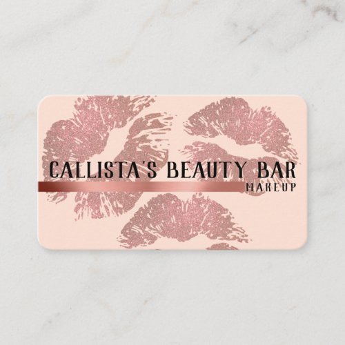 Chic Sparkly Rose Gold Glitter Lips Makeup Artist Business Card