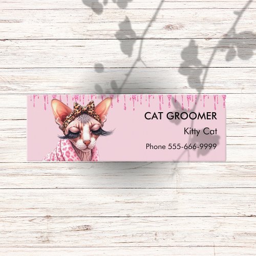 Chic Sphynx Cat Groomer Pink Glitter Dripping Mini Business Card