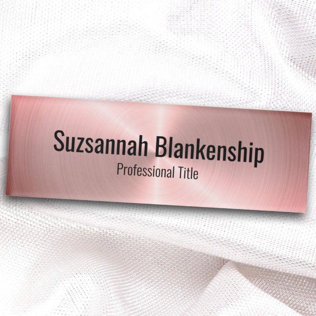Chic Spiral Brushed Pink Faux Metal Professional  Name Tag (Creator Uploaded)