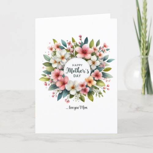 Chic spring blush floral wreath Happy Mothers Day Holiday Card