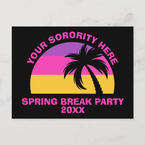 Chic Spring Break Party Custom Pink Black Beach Postcard