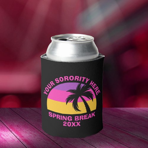 Chic Spring Break Party Hot Pink Black Beach Can Cooler