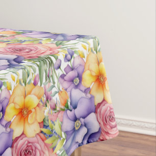 Chic Spring Colors Flowers Floral Tablecloth