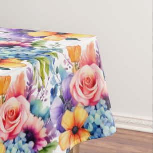 Chic Spring Colors Flowers Floral Tablecloth