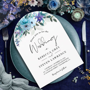 Chic spring dusty blue purple floral wedding arch invitation