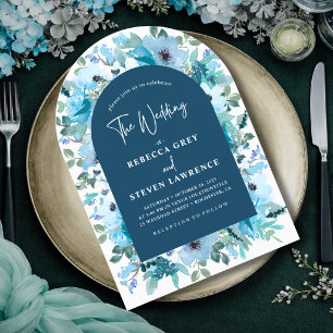 Chic spring dusty blue white florals wedding arch invitation