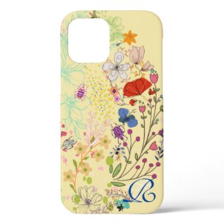 Chic Spring Flower Colorful and Monogram iPhone 12 Case