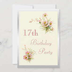 Chic Spring Flowers 17th Birthday Invitation