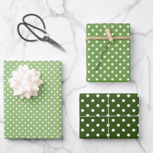 Chic Spring Forest Green Polka Dots Pattern Wrapping Paper Sheets