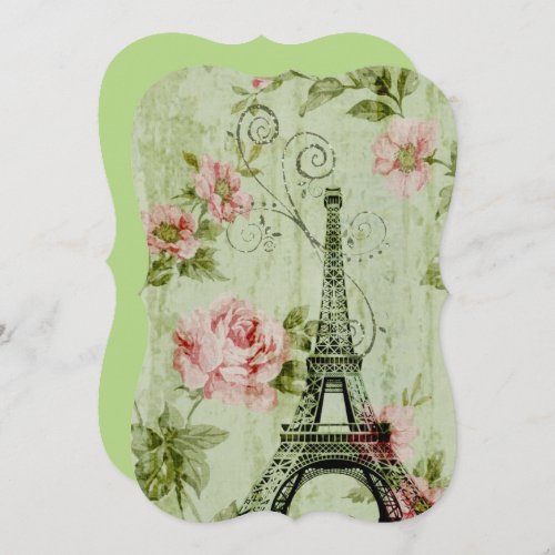 chic spring mint pink floral paris eiffel tower invitation