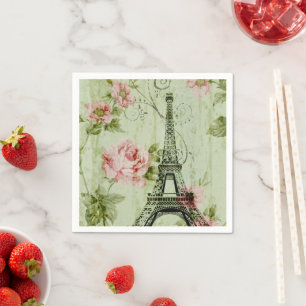 chic spring mint pink floral paris eiffel tower napkins