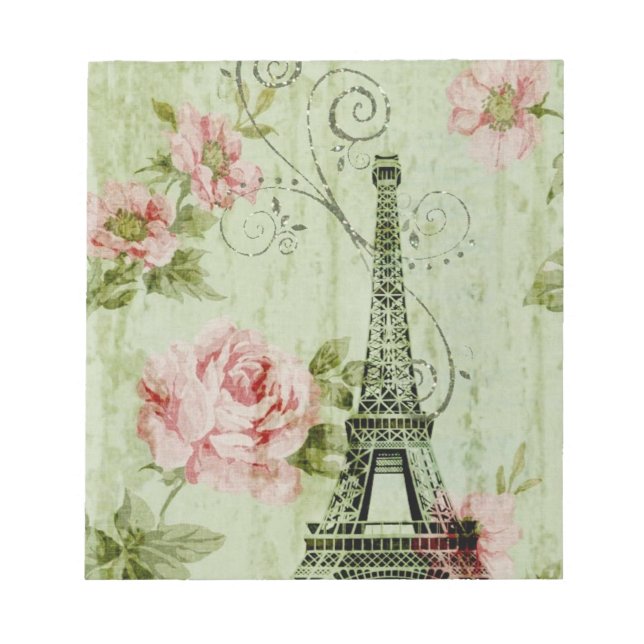 chic spring mint pink floral paris eiffel tower notepad (Front)