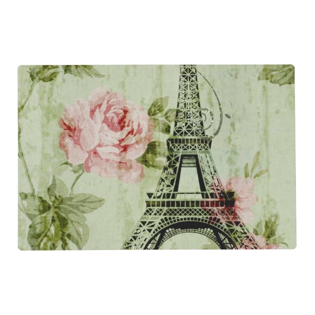 chic spring mint pink floral paris eiffel tower placemat (Front)