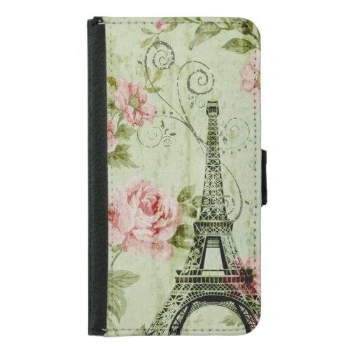 chic spring mint pink floral paris eiffel tower samsung galaxy s5 wallet case