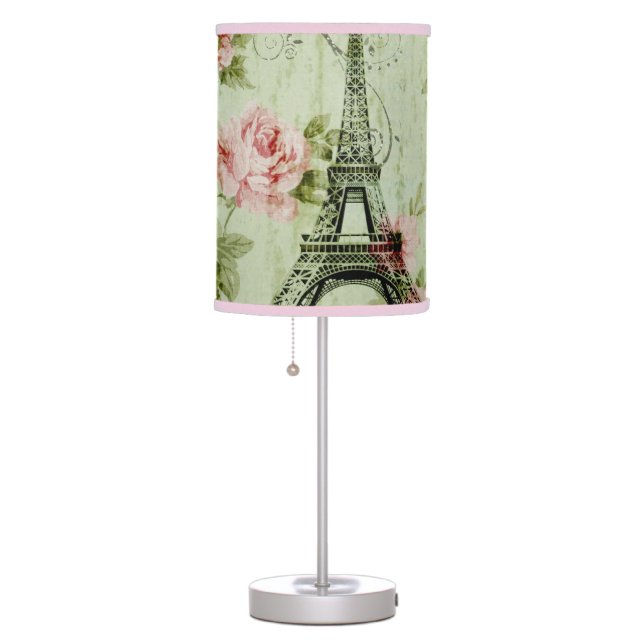 chic spring mint pink floral paris eiffel tower table lamp (Right)