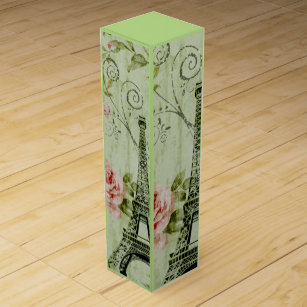 chic spring mint pink floral paris eiffel tower wine box