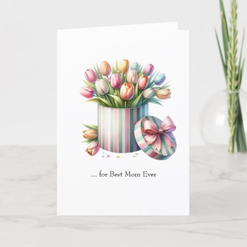 Chic spring pastel tulips in colorful box Best Mom Holiday Card