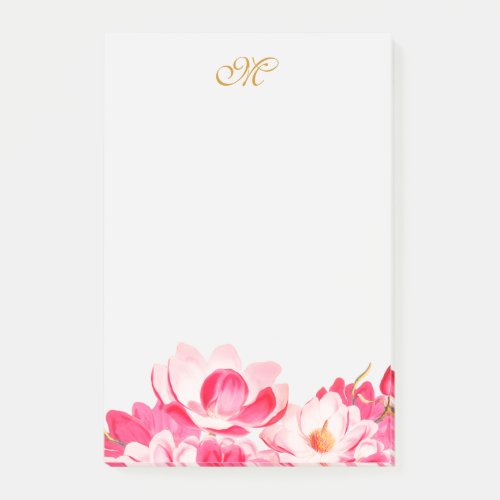 Chic Spring Pink Magnolias Floral Monogram Notepad