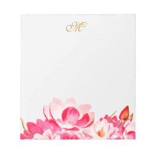 Chic Spring Pink Magnolias Floral Monogram Notepad