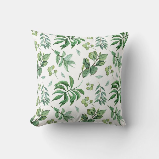 chic spring season nature green leaves floral throw pillow (Front)