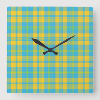 Chic Square Wall Clock: Blue, Yellow, Green Plaid Clock