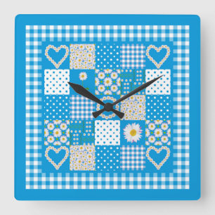 Chic Square Wall Clock: Daisychains Faux Patchwork Square Wall Clock