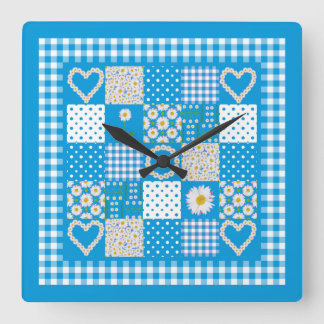 Chic Square Wall Clock: Daisychains Faux Patchwork Square Wall Clock
