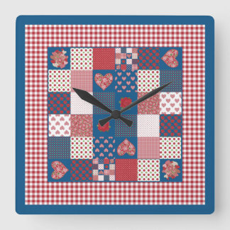 Chic Square Wall Clock, Faux-Patchwork, Gingham Square Wall Clock