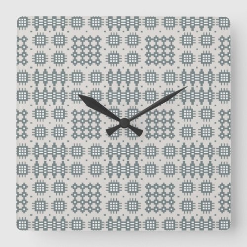 Chic Square Wall Clock Welsh Tapestry Pattern Grey