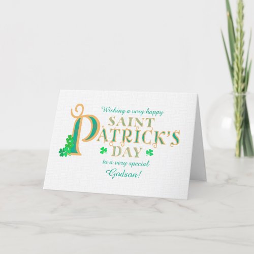 Chic St Patricks Greeting for Godson Shamrocks   Card