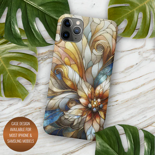 Chic Stained Glass Floral Mosaic Art Pattern iPhone Case | Zazzle