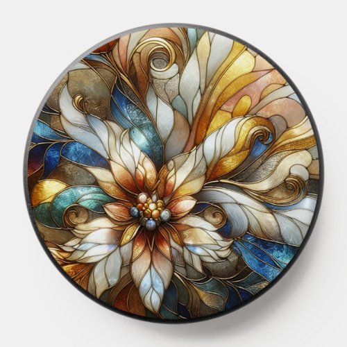 Chic Stained Glass Floral Mosaic Art Pattern PopSocket