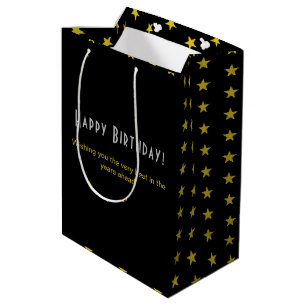Chic Star Pattern Happy Birthday Silver Gold Black Medium Gift Bag