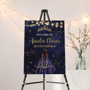 Chic Starry Night Navy Blue Dress Gold Quinceañera Foam Board