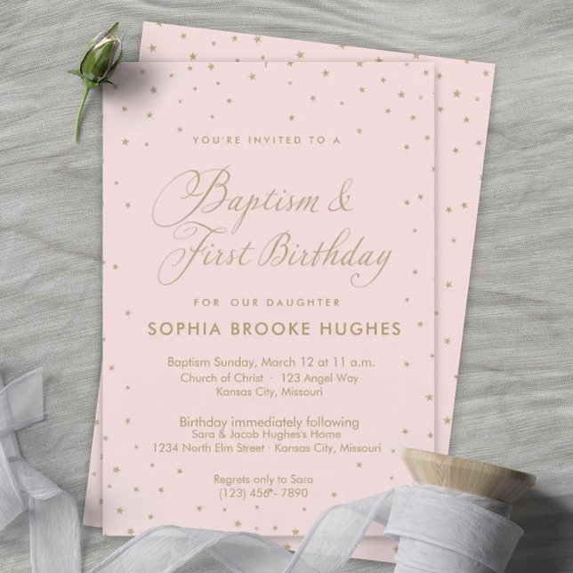 Chic Stars Girl's Baptism and First Birthday Invitation (Creator Uploaded)