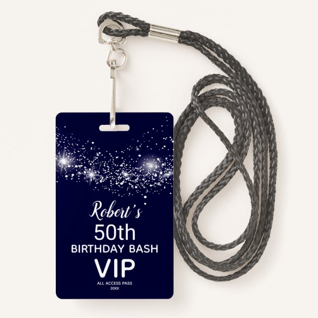 Chic Stars on Navy Sky Birthday VIP Pass Badge (Front with Lanyard)