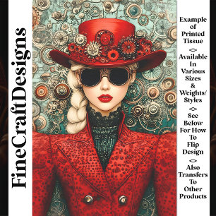 Chic Steampunk Female In Red Outfit U3 Decoupage Tissue Paper
