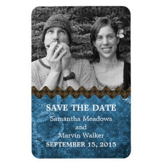 Chic Steampunk Photo Save the Date Magnet, Blue Magnet