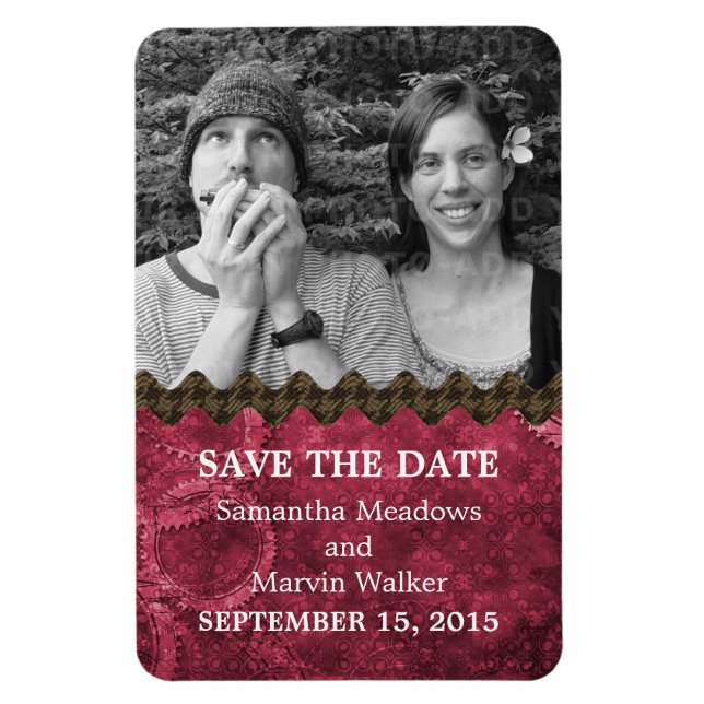Chic Steampunk Photo Save the Date Magnet, Pink Magnet (Vertical)