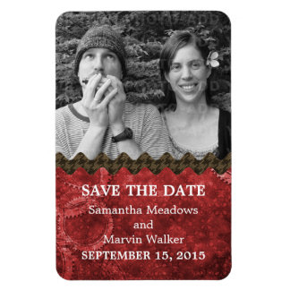 Chic Steampunk Photo Save the Date Magnet, Red Magnet