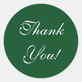 Chic Sticker_"thank You!" White On Dark Green Classic Round Sticker by GiftMePlease at Zazzle