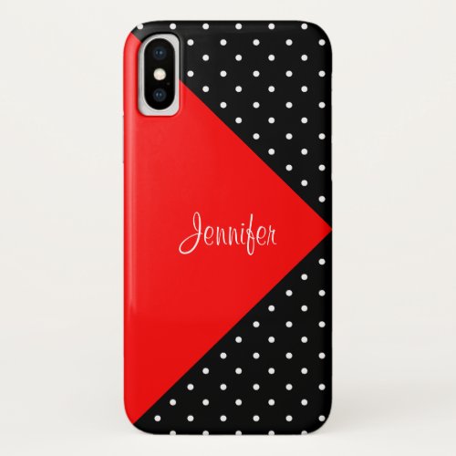 Chic Strawberry Red Black  White Dots Name It iPhone XS Case