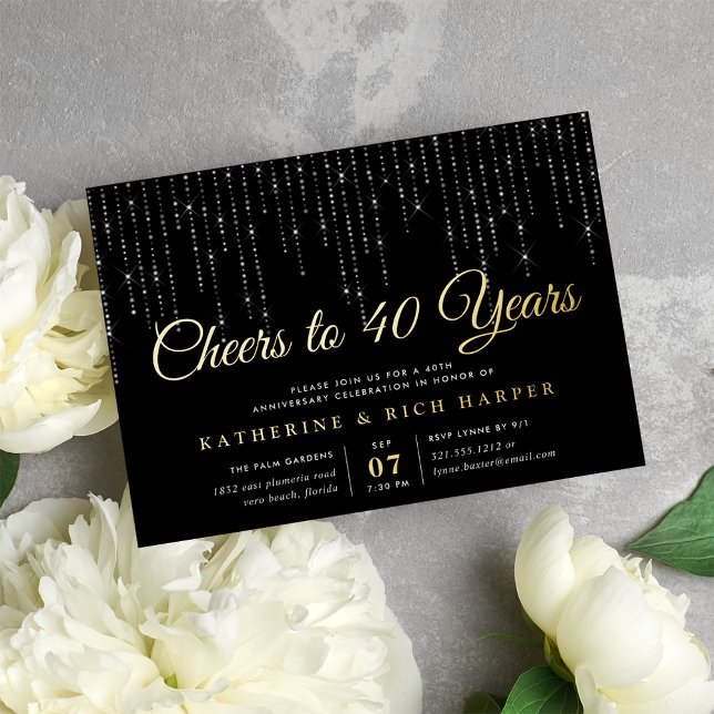 Chic String Lights Any Year Anniversary Party Foil Invitation (Creator Uploaded)