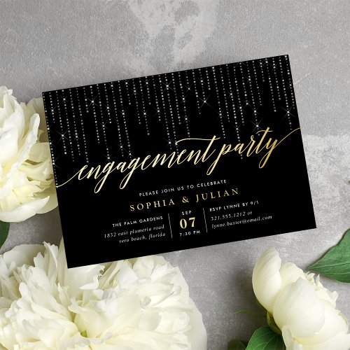 Chic String Lights Engagement Party Foil Invitation
