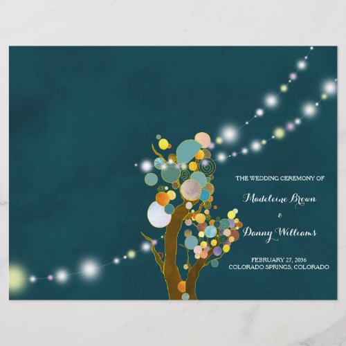 Chic String Lights Teal Wedding BiFold Program