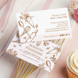 Chic Stripe Baking Utensil Pastry Cake Bakery Shop Business Card