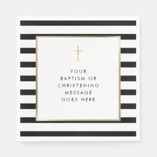 Chic Stripe Gold Cross Baptism Christening Message Napkins