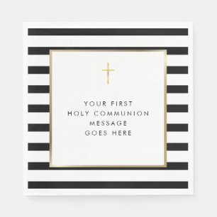 Chic Stripe Gold Cross Holy Communion Message Napkins