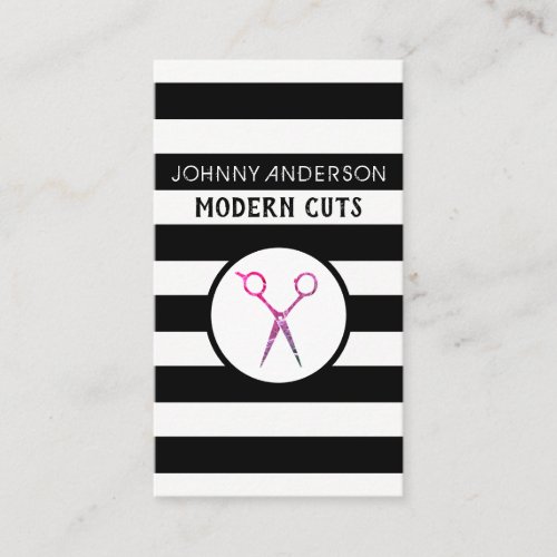 Chic Stripe Pattern Grunge Scissors  Variation II Business Card