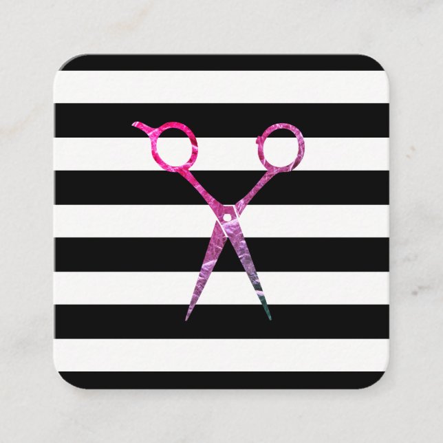 Chic Stripe Pattern Stylist Square Business Card (Front)